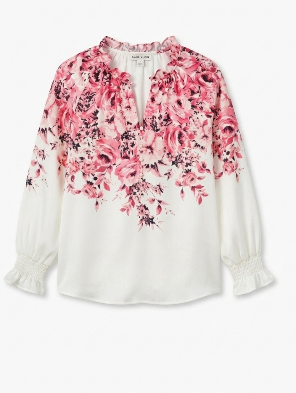 PLUS - Anne Klein White Blouse with Pink Floral Print